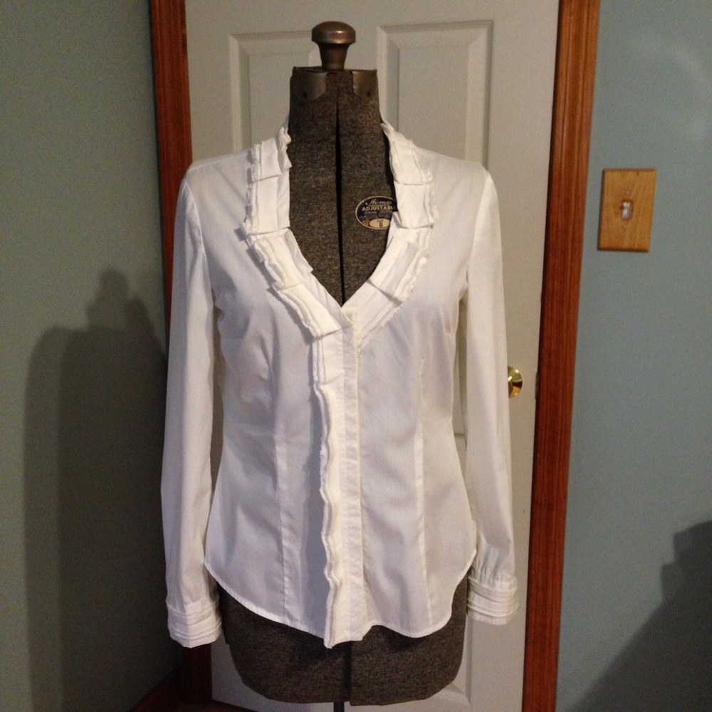 White House Black Market white cotton blouse sz 6